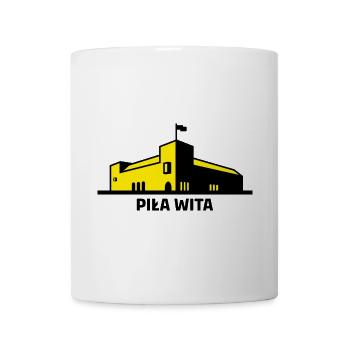 Saw heißt Sie herzlich willkommen. Die Stadt Piła und das Gebäude der Polizeischule - Tasse - Weiß - Vorne