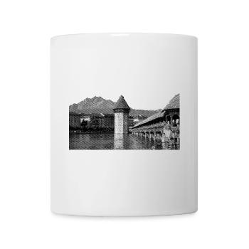 Luzern Kapellbrücke und Pilatus | Linienraster - Tasse - Weiß - Vorne