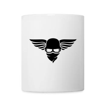 Motorradhelm mit Flügel, Bikerhelm und Bikerbrille - Tasse - Weiß - Vorne