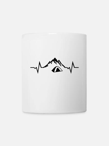 Hiking & Camping Heartbeat - Mountain & Tent ECG - Mug blanc - blanc