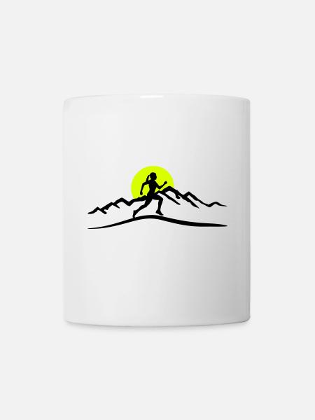 Running Woman, Runner & Mountains & Sun - Mug - white