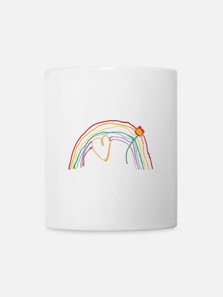 Regenbogen mit Herz und Blume - Tasse - Weiß