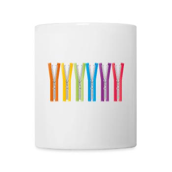 geöffnete Reißverschlüsse mit bunten Bänder - Tasse - Weiß - Vorne
