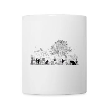 Drawing of a lush garden with cats - Mug - white - Front