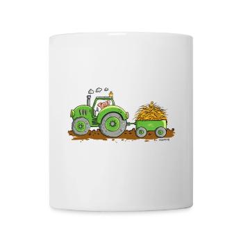 Pig drives tractor with trailer farm - Mug - white - Front