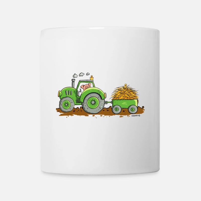 Schwein Fährt Traktor Mit Anhänger Bauernhof - Tasse - Weiß