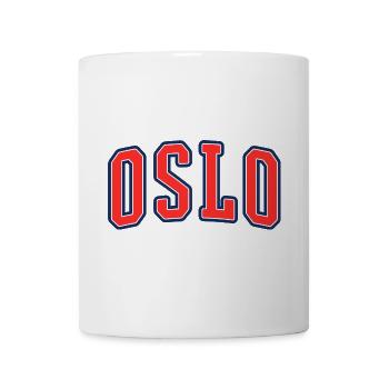 Oslo Schriftzug Rot Blau Outline - Tasse - Weiß - Vorne