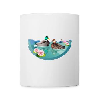Couple de canards dans un étang aux canards avec nénuphars - Mug blanc - blanc - Devant