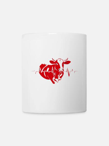 Vache rouge avec ligne de battement de cœur - Mug blanc - blanc