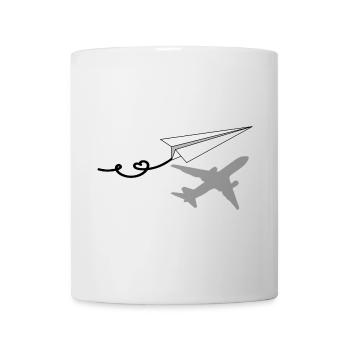 Papierflugzeug mit Flugzeugschatten - Tasse - Weiß - Vorne