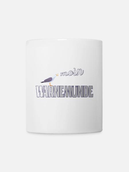 Warnemünde Möwe mit Moin Ostee - Tasse - Weiß