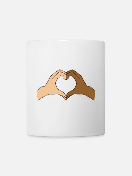 Coloured heart hand motif - customisable - Mug - white