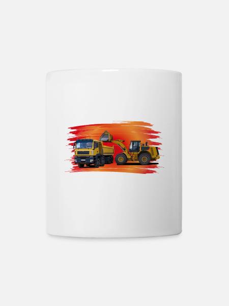 Laster und Bagger auf rot - Tasse - Weiß