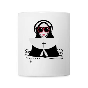 The nun with sunglasses and headphones - Mug - white - Front
