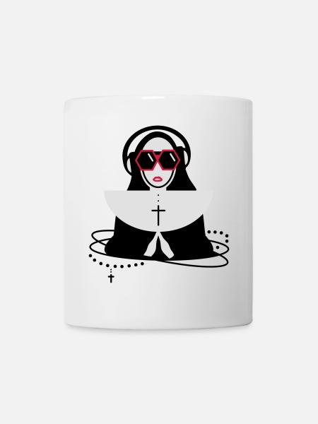 La religieuse avec des lunettes et un casque - Mug blanc - blanc