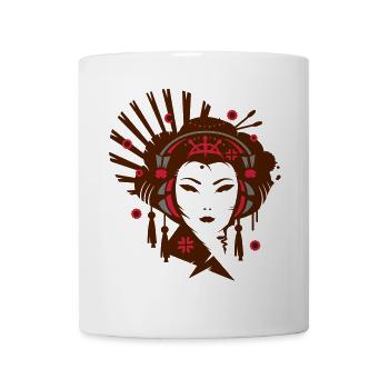 A Japanese geisha girl with headphones - Mug - white - Front