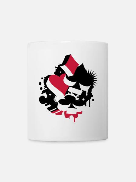 Vier Spielkarten Symbole Herz, Pik, Karo und - Tasse - Weiß