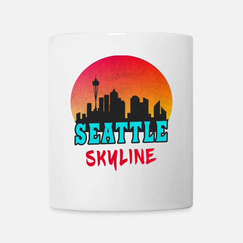 Seattle Skyline im Sonnenuntergang / Geschenk - Tasse - Weiß