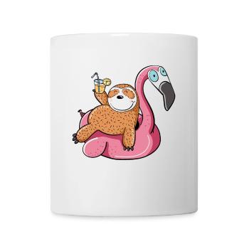 Urlaubsreifes Faultier Auf Flamingo Schwimmreif - Tasse - Weiß - Vorne
