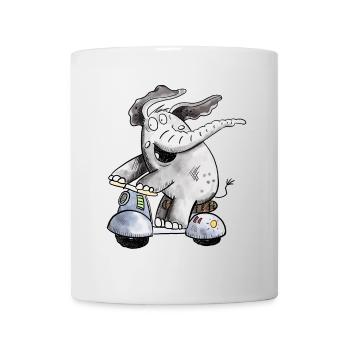 Happy Elephant Rides Scooter Fun Animal Motif Gift - Mug - white - Front