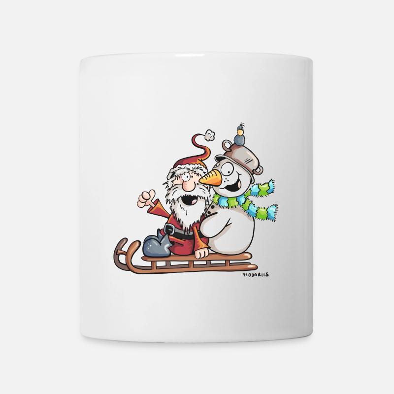 Weihnachtsmann und Schneemann - Comic - Tasse - Weiß