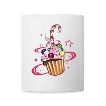Muffin mit Sternen, Süßigkeiten und Zuckerstange. - Tasse - Weiß - Vorne