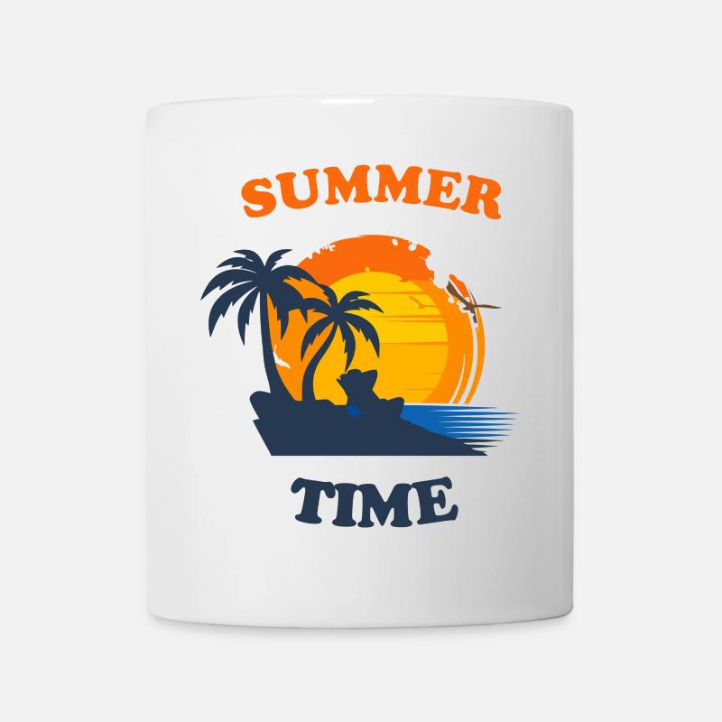Sommerinspirierte Palmen mit Sonnenuntergang - Tasse - Weiß