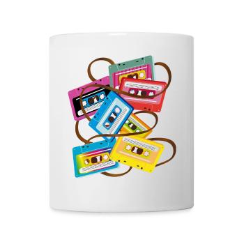 bunte 80er Jahre Musikkassetten mit Bandsalat - Tasse - Weiß - Vorne