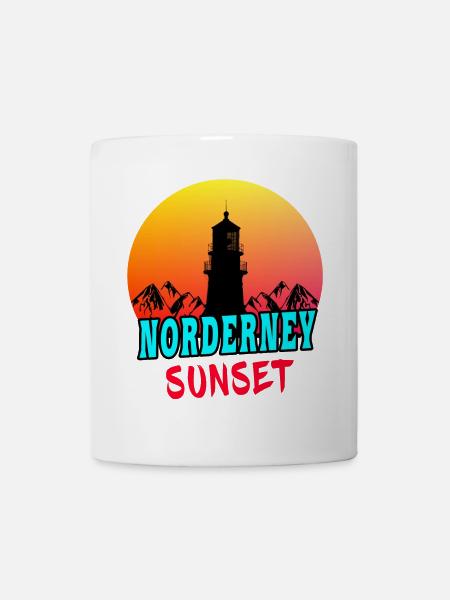 Norderney Sunset Leuchtturm Design / Geschenkidee - Tasse - Weiß
