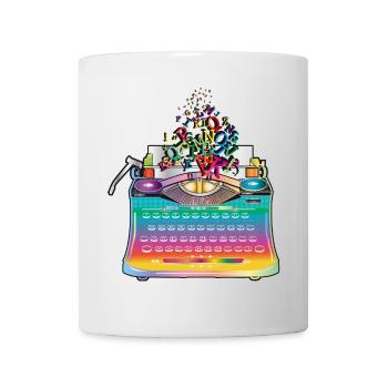 kunterbunte antike Schreibmaschine mit Buchstaben - Tasse - Weiß - Vorne
