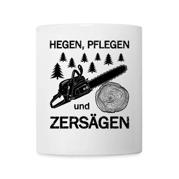 Motorsäge, Holz machen, Wald, Holzfäller, Fichten - Tasse - Weiß - Vorne