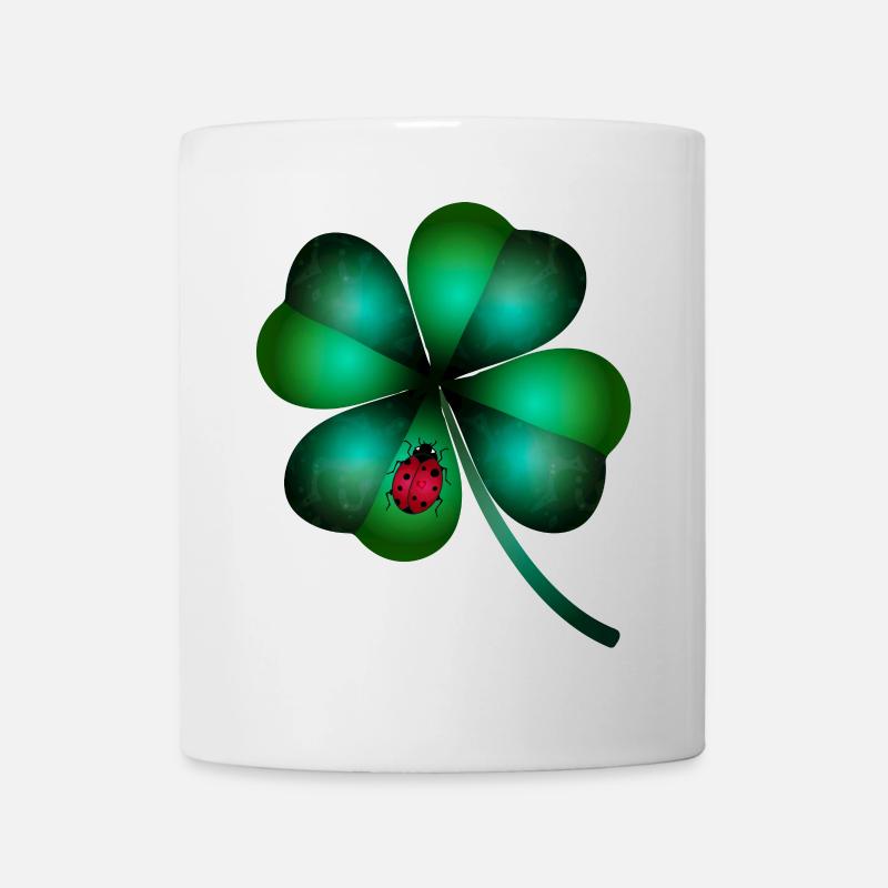 dunkelgrünes vierblättriges Kleeblatt Marienkäfer - Tasse - Weiß