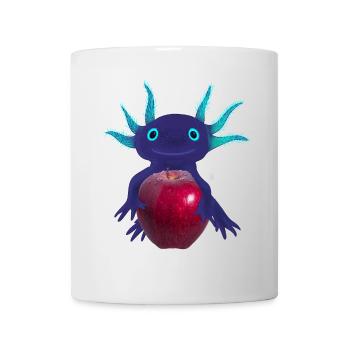 Blue Axolotl with Red Apple, Hand Drawing - Mug - white - Front