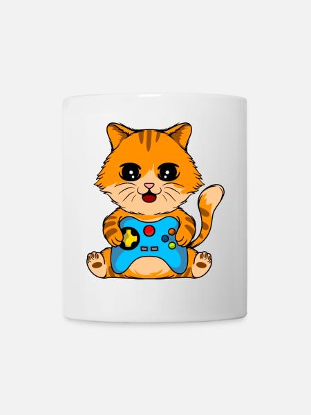Gamer Cat with Gamepad Funny Gaming Shirt - Mug - white