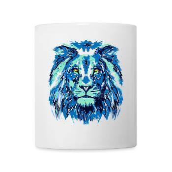 Blue Lion - Lion's Head - Zodiac Sign Leo - Mug - white - Front