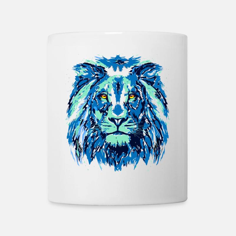 Blauer Löwe - Löwenkopf - Sternzeichen Löwe - Tasse - Weiß