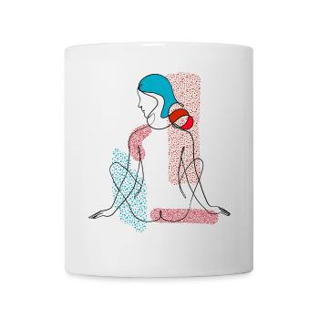 One Line Art Woman Frau Mädchen Girl - Tasse - Weiß - Vorne