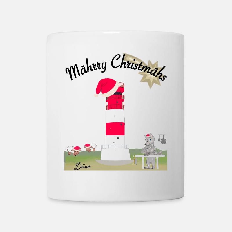 Weihnachten Leuchtturm Düne, Helgoland,Wolf - Tasse - Weiß