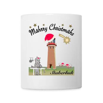 Weihnachten Leuchtturm Staberhuk, kultiger Wolf - Tasse - Weiß - Vorne