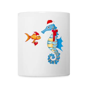 Poissons et hippocampes dans l’ de Noël - Mug blanc - blanc - Devant