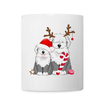 two cute bobtail dogs celebrate Christmas - Mug - white - Front