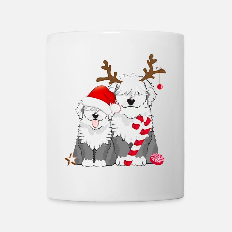 deux mignons chiens bobtail célèbrent Noël - Mug blanc - blanc