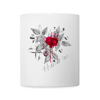 Composition argentée de la Saint-Valentin avec des roses - Mug blanc - blanc - Devant