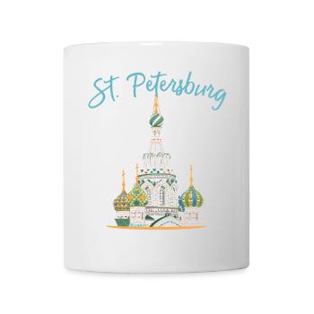 St. Petersburg, Church, Russia, Line Drawing - Mug - white - Front