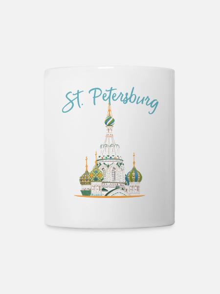 St. Petersburg, Kirche, Russland, Strichzeichnung - Tasse - Weiß
