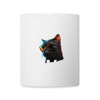 Chat neon lunettes arcenciel - Mug blanc - blanc - Devant
