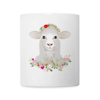 Ein niedliches Schaf mit Frühlings Kranz - Tasse - Weiß - Vorne