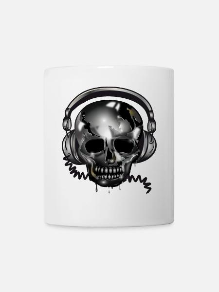 Totenkopf Skull mit Kopfhörer im Chrom Look - Tasse - Weiß