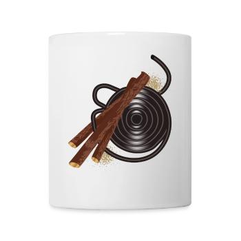 schwarze Lakritzschnecke mit Süßholz Wurzelstücke - Tasse - Weiß - Vorne