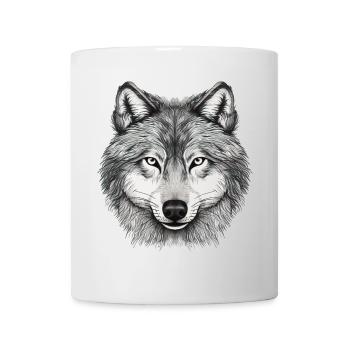 Wolfskopf, gezeichnetes Kunstwerk - Tasse - Weiß - Vorne